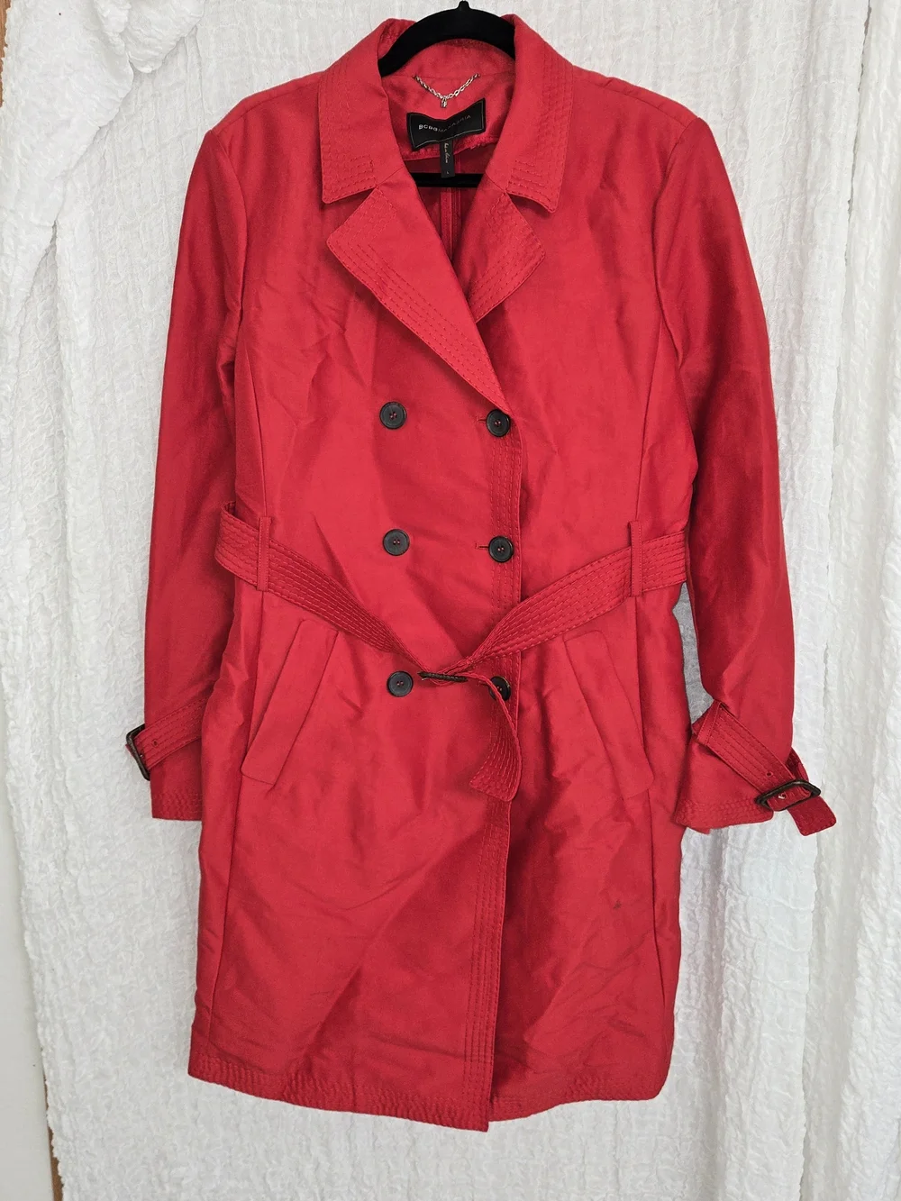 BCBGMaxAzria Red Double-Breasted Trench Coat with Belt
